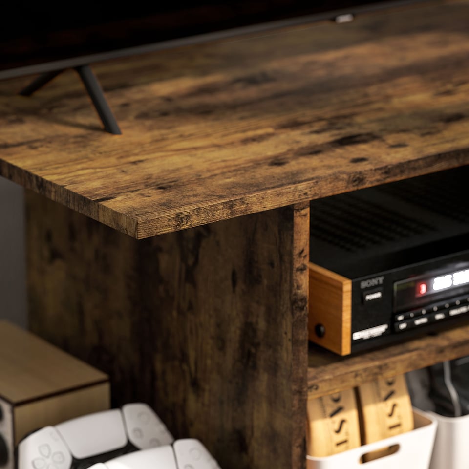 image 1 of HOMCOM Modern TV Cabinet Stand Storage Shelves Table Mobile Bedroom Furniture Bookshelf Bookcase Rustic Brown