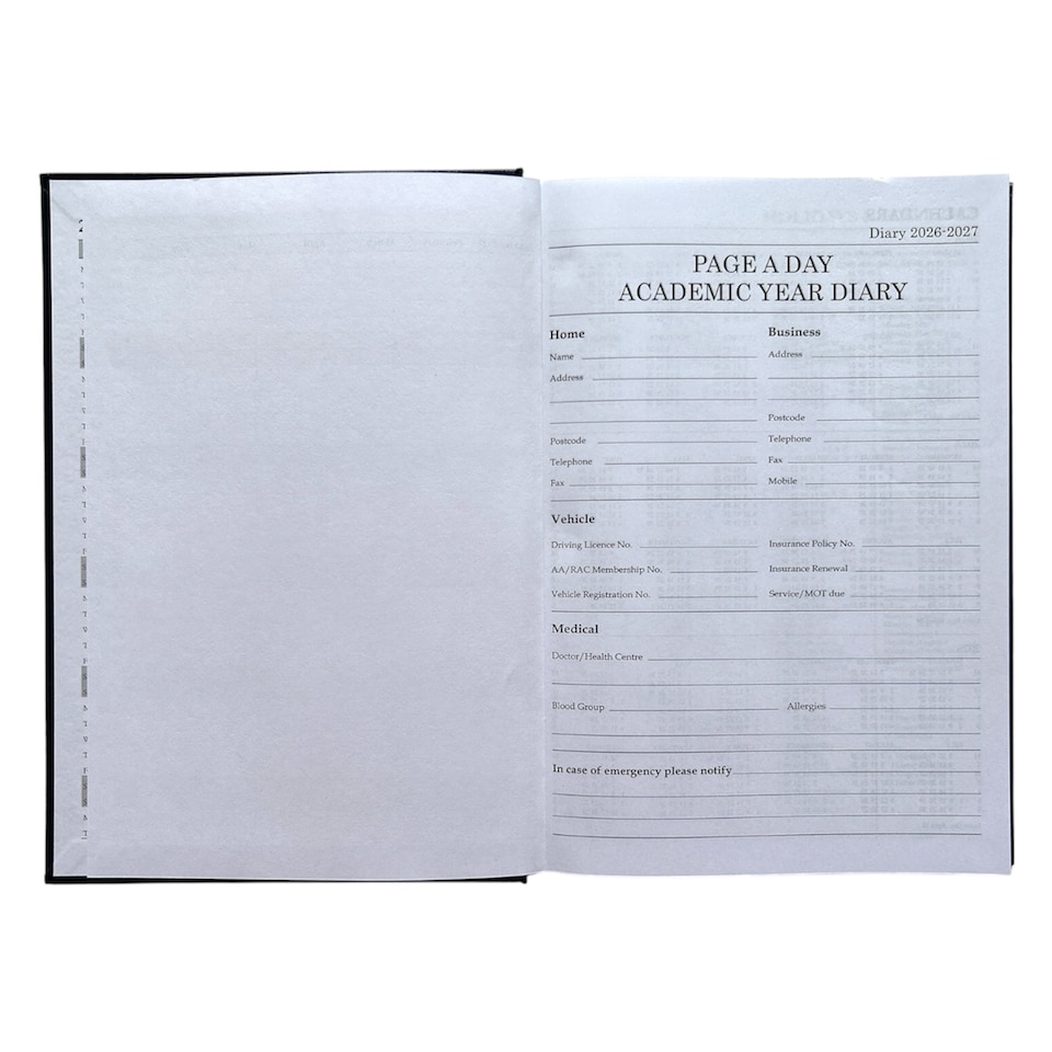 image 1 of Janrax 2026-2027 A5 Day Per Page Black Academic Diary