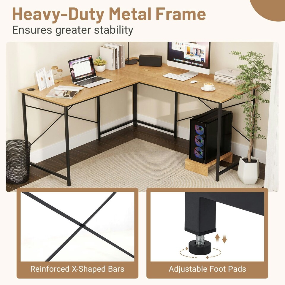image 1 of COSTWAY Reversible L-Shaped Desk Corner Computer Desk N/A