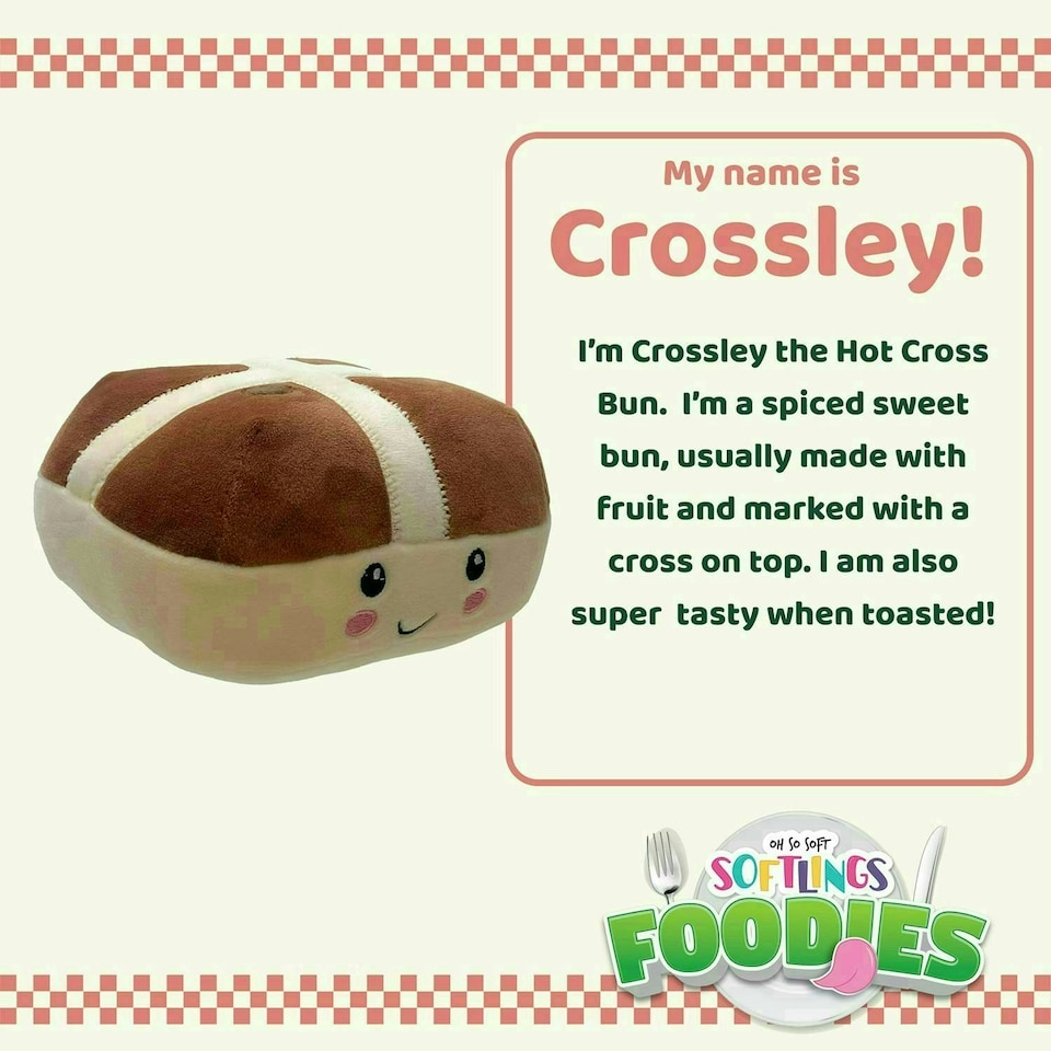 image 1 of Hot Cross Bun Soft Toy Food Themed Cute Plush Cuddly Fluffy 16cm Multi-Coloured