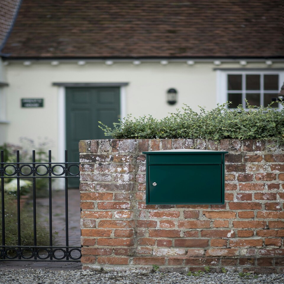 image 1 of Burg-Wachter Mersey Large Wall Mounted Galvanised Steel Post Box - 36x35x20cm Green