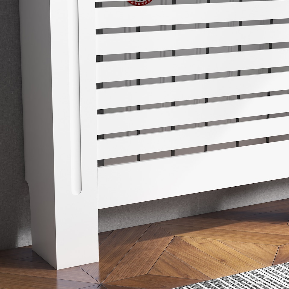 image 1 of HOMCOM Radiator Cover, Modern MDF White Painted Cabinet with Horizontal Slats for Living Room, Bedroom, 152L x 19W x 81H cm