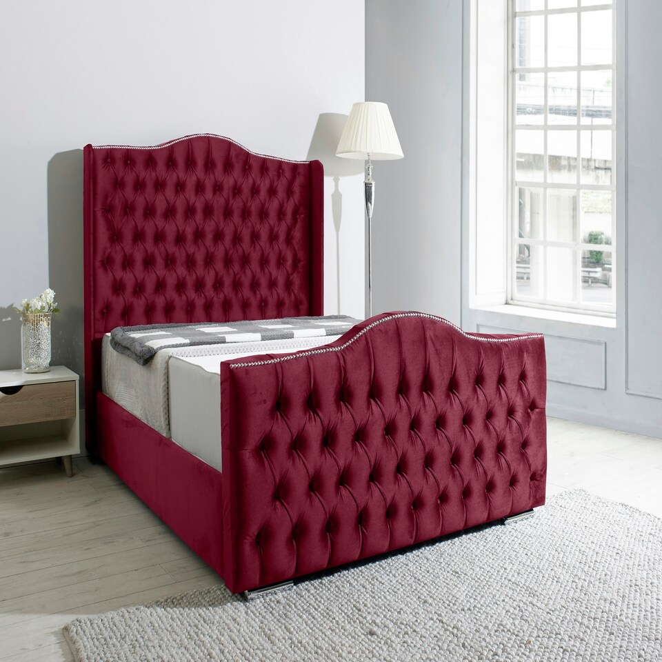 Saturn Wing Plush Double Bed Frame - Maroon