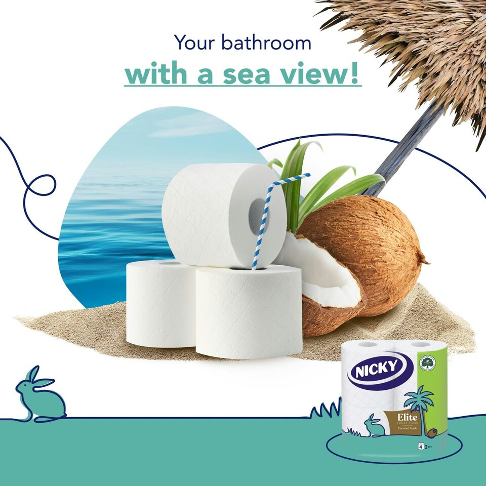 image 1 of Nicky Elite Toilet Tissue Rolls With Coconut Fresh Soft 3 Ply White Paper