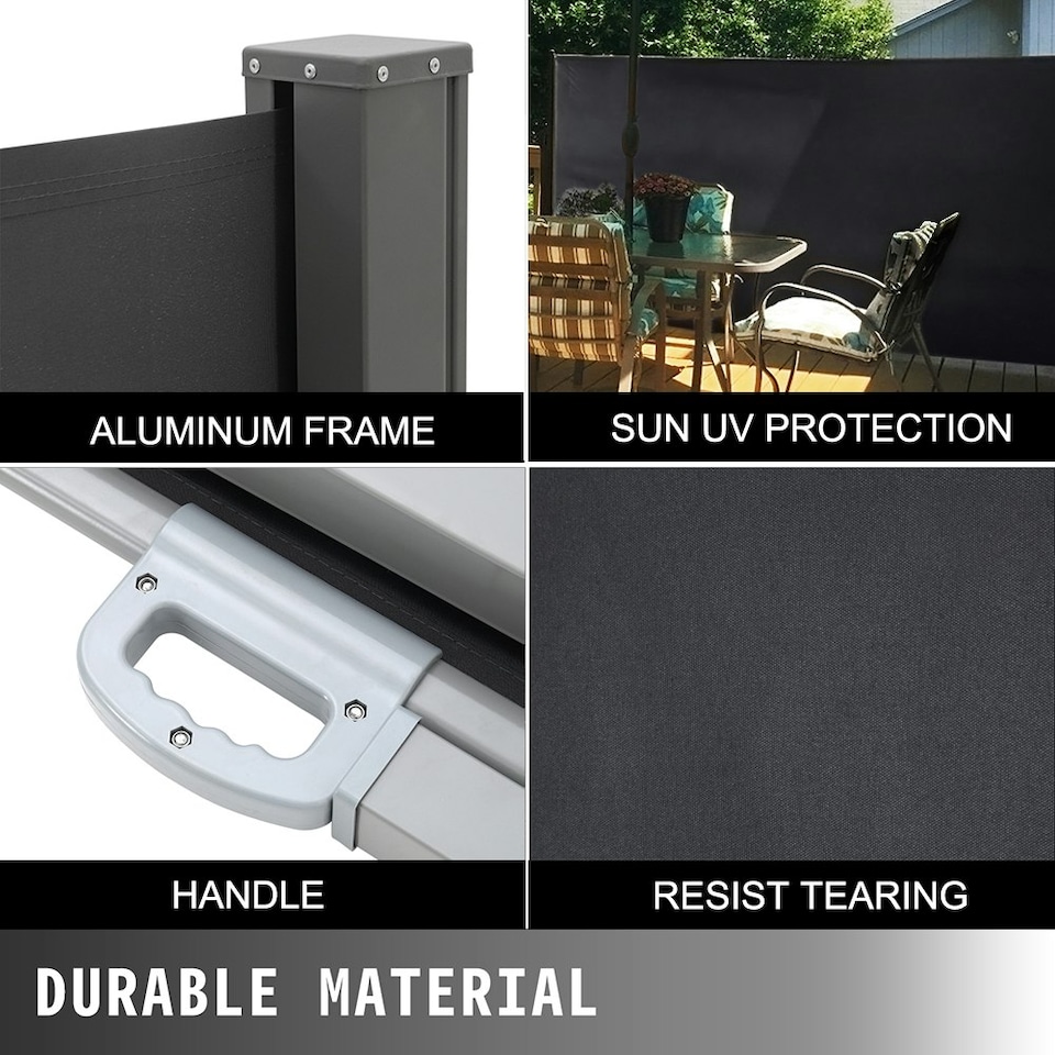 image 1 of Living and Home Outdoor Retractable Privacy Side Awning - Grey - 300cm L x 160cm W