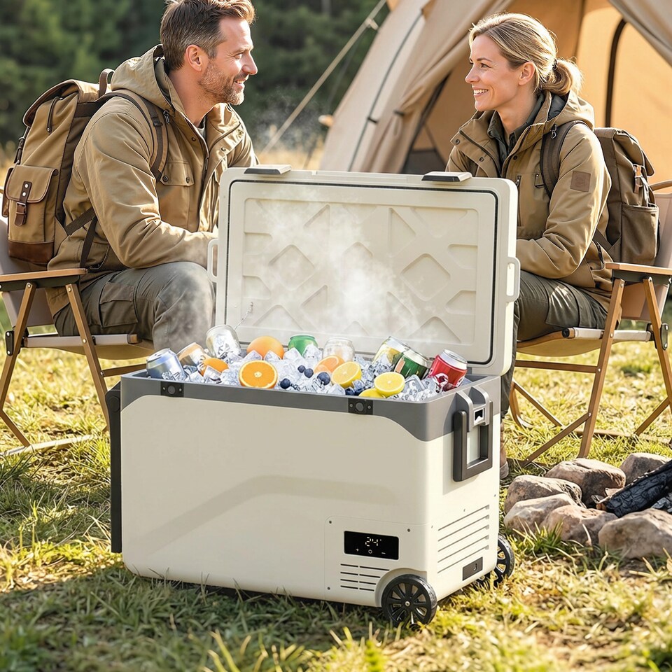 image 1 of Outsunny 42.5L Compressor Car Fridge Freezer, Camping Refrigerator | Brown | Green, Black | 72.6 x 42.2 x 50 cm
