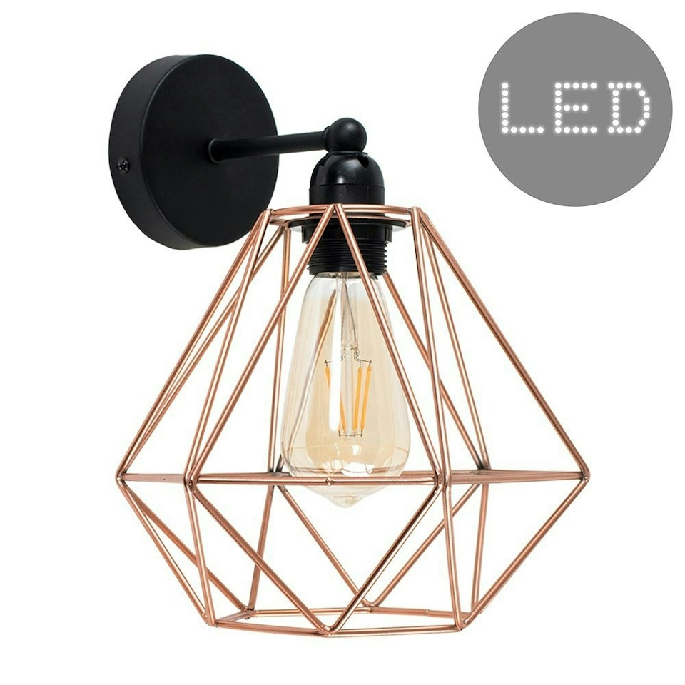 image 1 of ValueLights Cambourne Matte Black Wall Light with Copper Tapered Shade and E27 Pear LED 4W Warm White 2700K Bulb