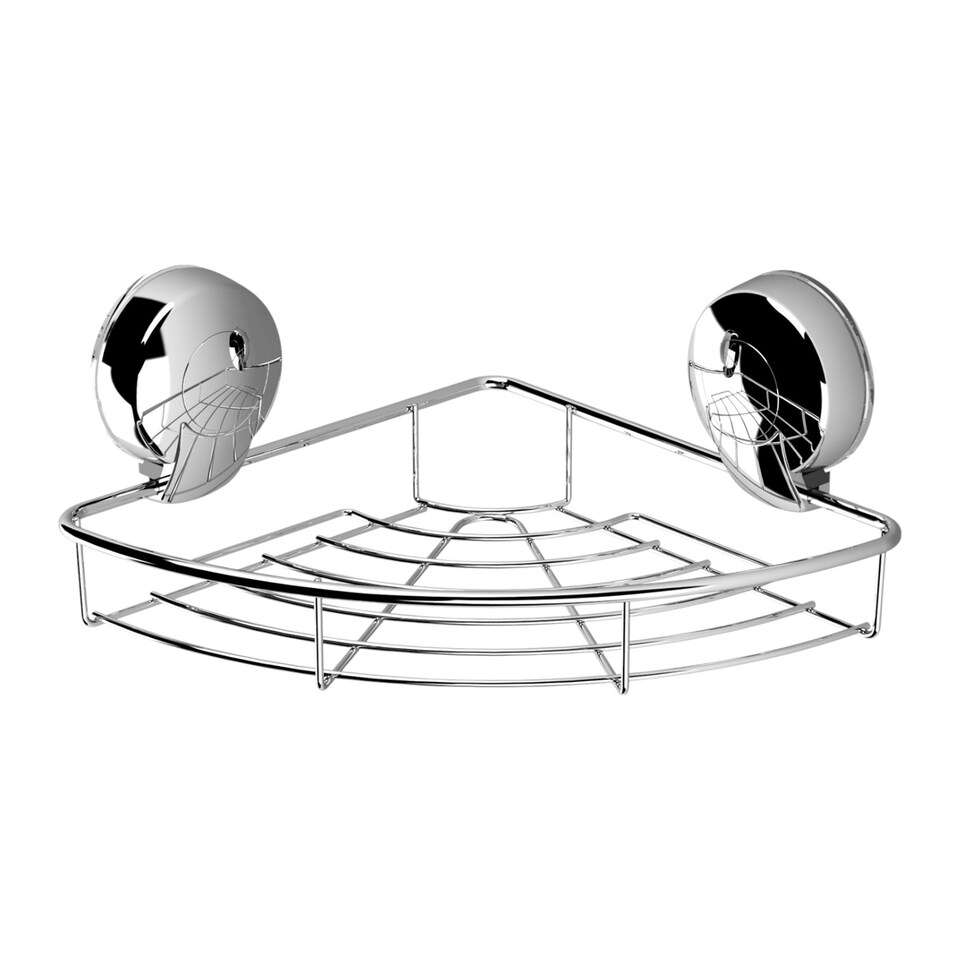 image 1 of Showerdrape Suctionloc Chrome Suction Wall Mounted Corner Basket with Mounting Discs | Multi | 1