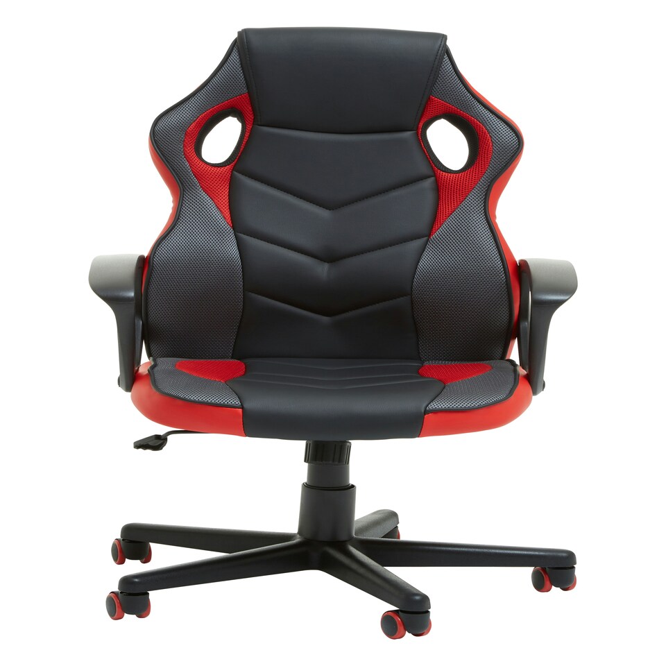 image 1 of Interiors By Premier Ergonomic Black And Red Pu Home Office Chair, Comfortable Work From Home Chair, Movable Ergonomic Chair