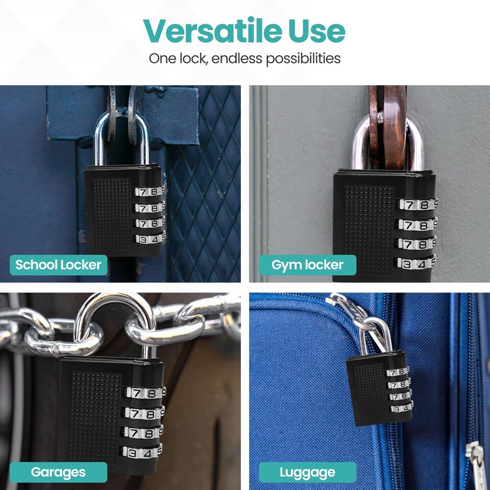 image 1 of 4-Digit Coded Padlock, Black Heavy-Duty Combination Padlock - 2pcs