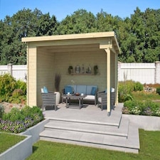 Columbus-Log Cabin, Wooden Garden Room, Timber Summerhouse, Home Office - L435 x W349 x H245.1 cm Brown