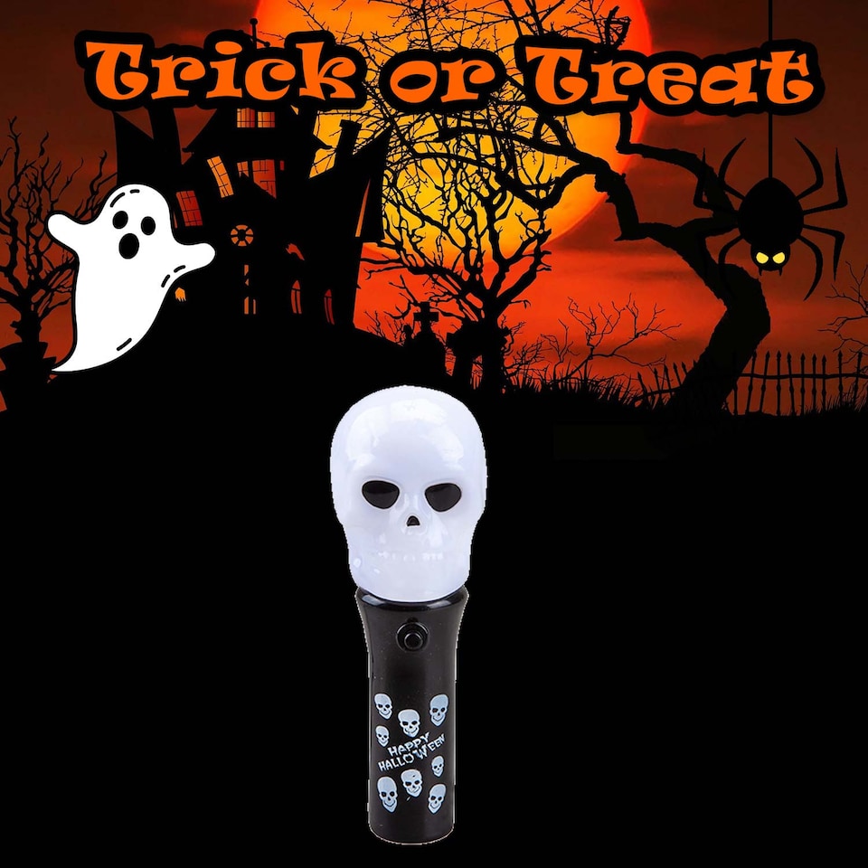 image 1 of PMS Halloween Light-Up Skull Wand Accessory, 11.3 x 4.6 cm