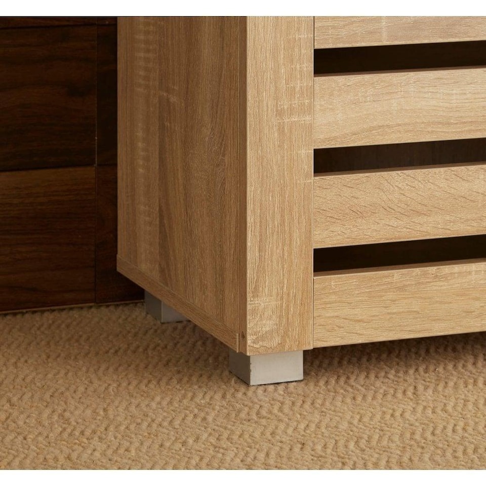 image 1 of Oslo 2 Door Wooden Shoe Storage Cabinet Rack Stand Cupboard Slatted Doors | Brown