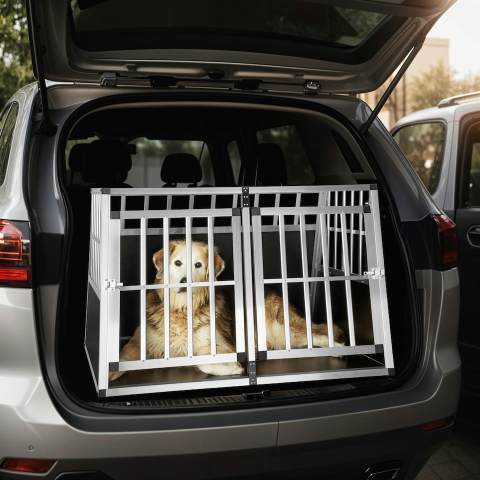 image 1 of Dog Crate Double - angled back wall, aluminium transport box, lockable