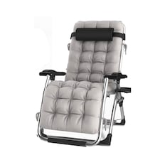 Groundlevel Luxury Gravity Garden Sun Lounger Relaxer Chair with Cushion | Grey | Grey