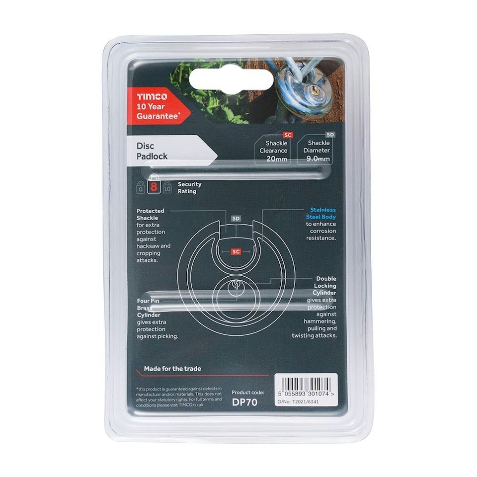 image 1 of Timco - Disc Padlock - A2 Stainless Steel (Size 70mm - 1 Each)