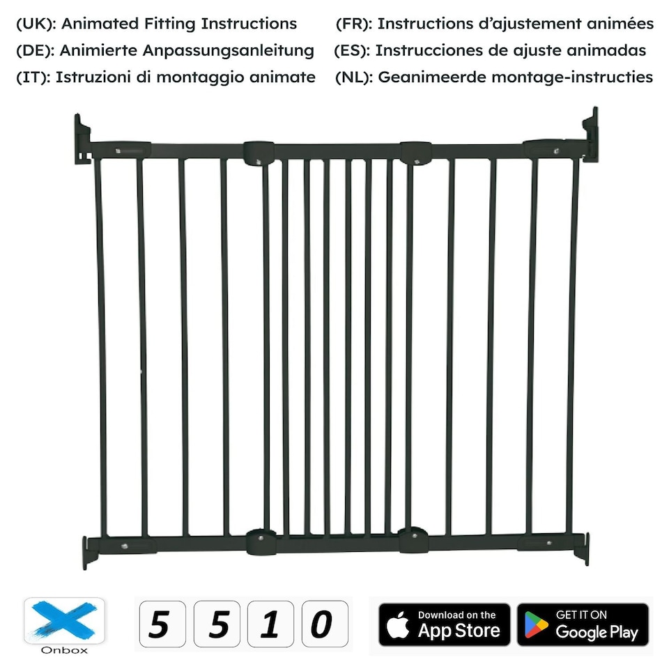 image 1 of Safetots Diagonal Fit Baby Gate, 67cm - 105.5cm, Black Metal, Multi Fit Stair Gate, Diagonal Fit Safety Gate