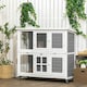 image 2 of PawHut Rabbit Hutch, Guinea Pig Cage with Wheels & Slide-out Trays, Grey