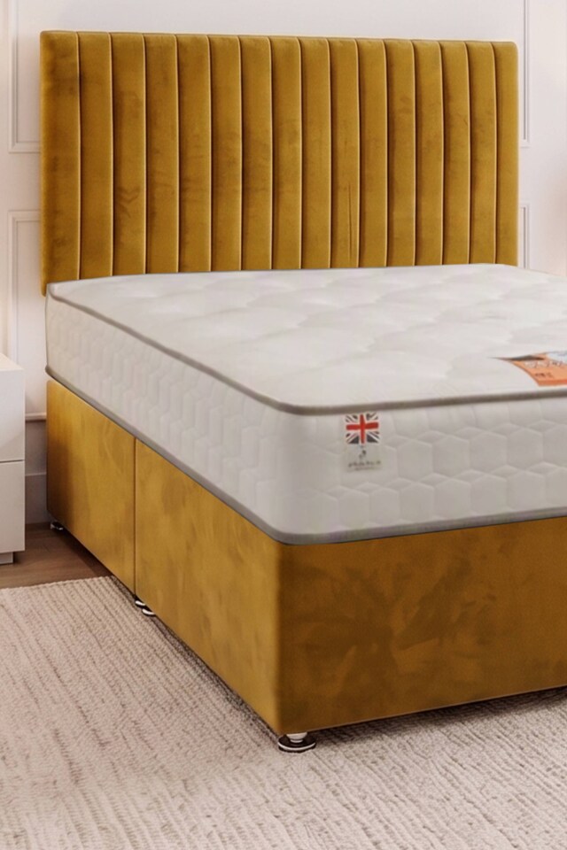 image 1 of Emily Plush Velvet Divan Bed Set with Mattress No Drawers and Headboard