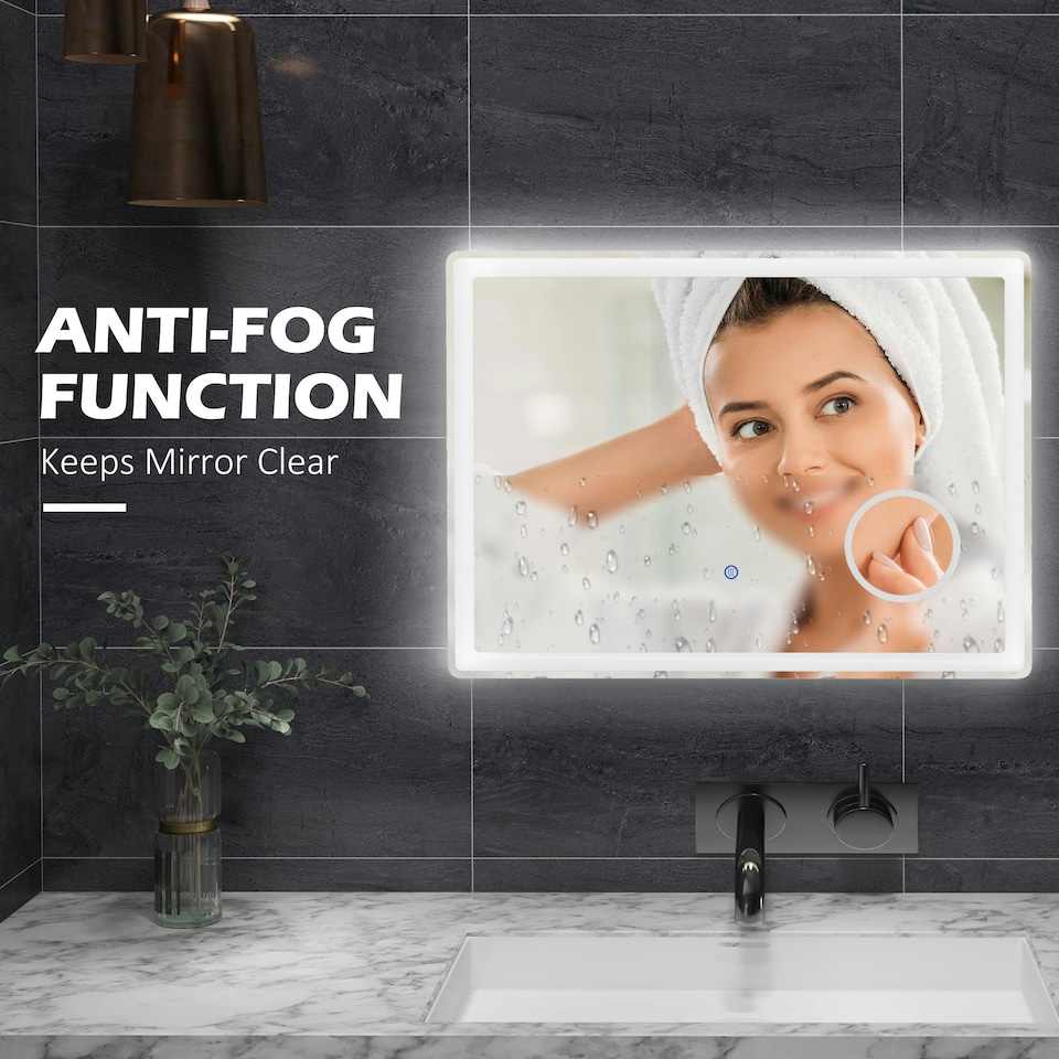 image 1 of kleankin LED Lighted Bathroom Mirror with 3X Magnifying Mirror, Anti-Fog