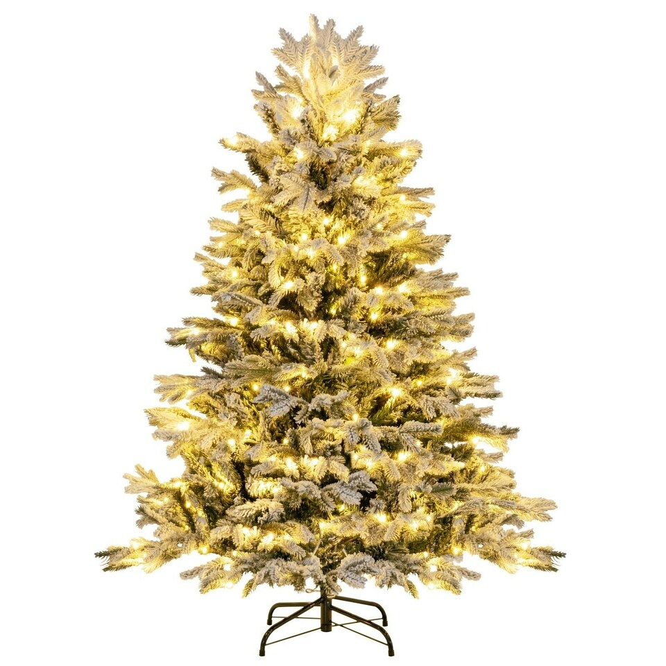 image 1 of COSTWAY 4.5FT Pre-Lit Artificial Christmas Snow-flocked Xmas Tree Green | One Size