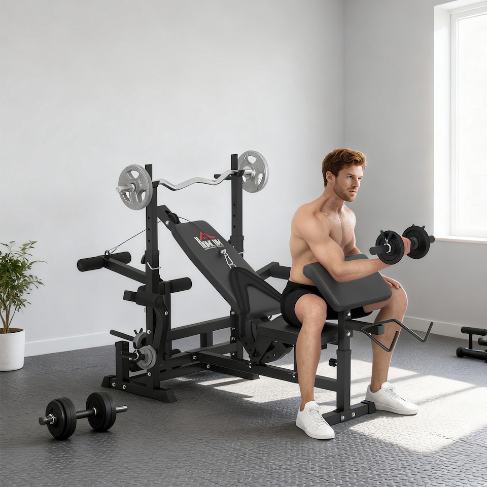 image 1 of HOMCOM Multi-Exercise Full-Body Weight Bench with Bench Press & Leg Extension