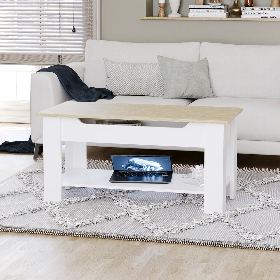 image 1 of Vida Designs Lift Up Coffee Table With Storage Compartment & Shelf, White & Oak