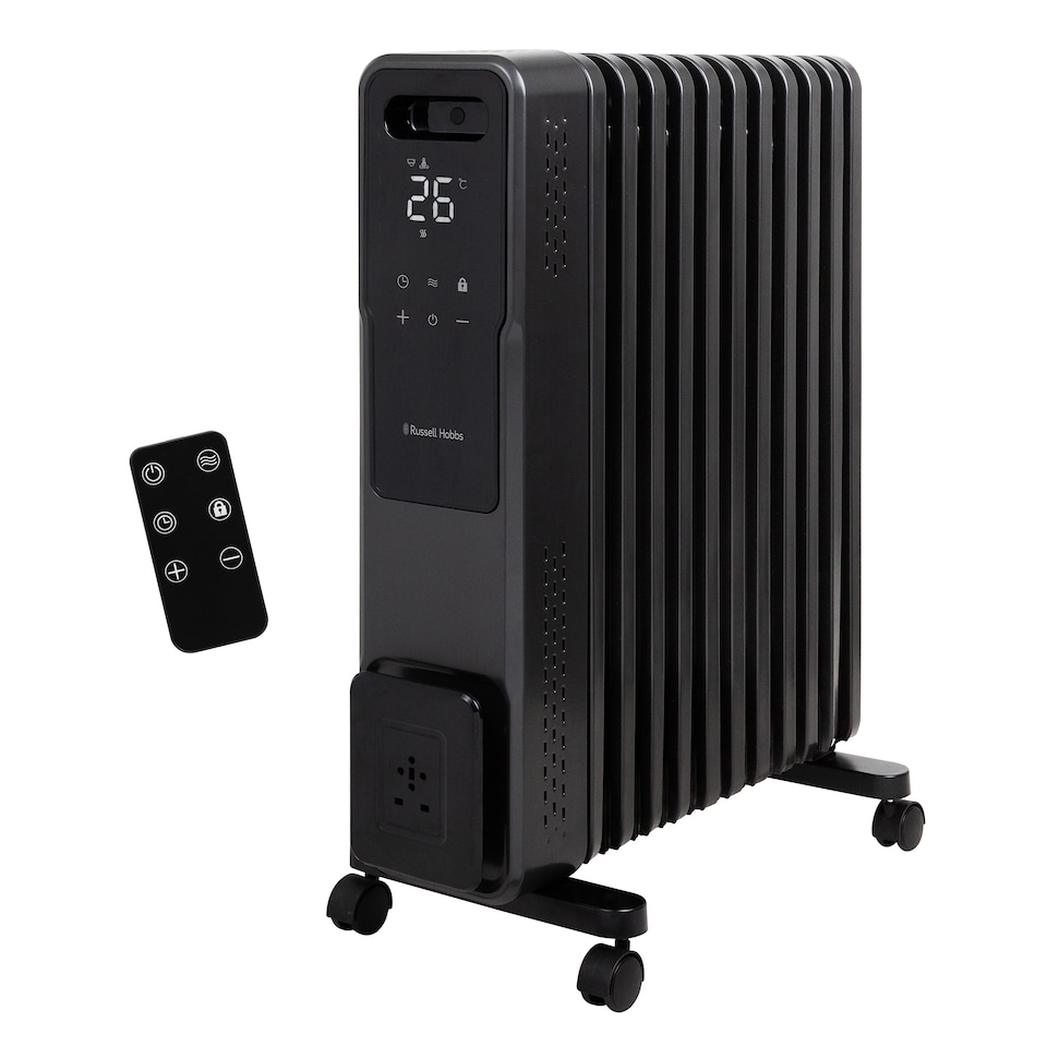 image 1 of Russell Hobbs® RHOFR2500-M-D 2.5kW 11 Fin Digital Oil Filled Radiator with M-Shaped Fins Touch Control and Remote in Graphite