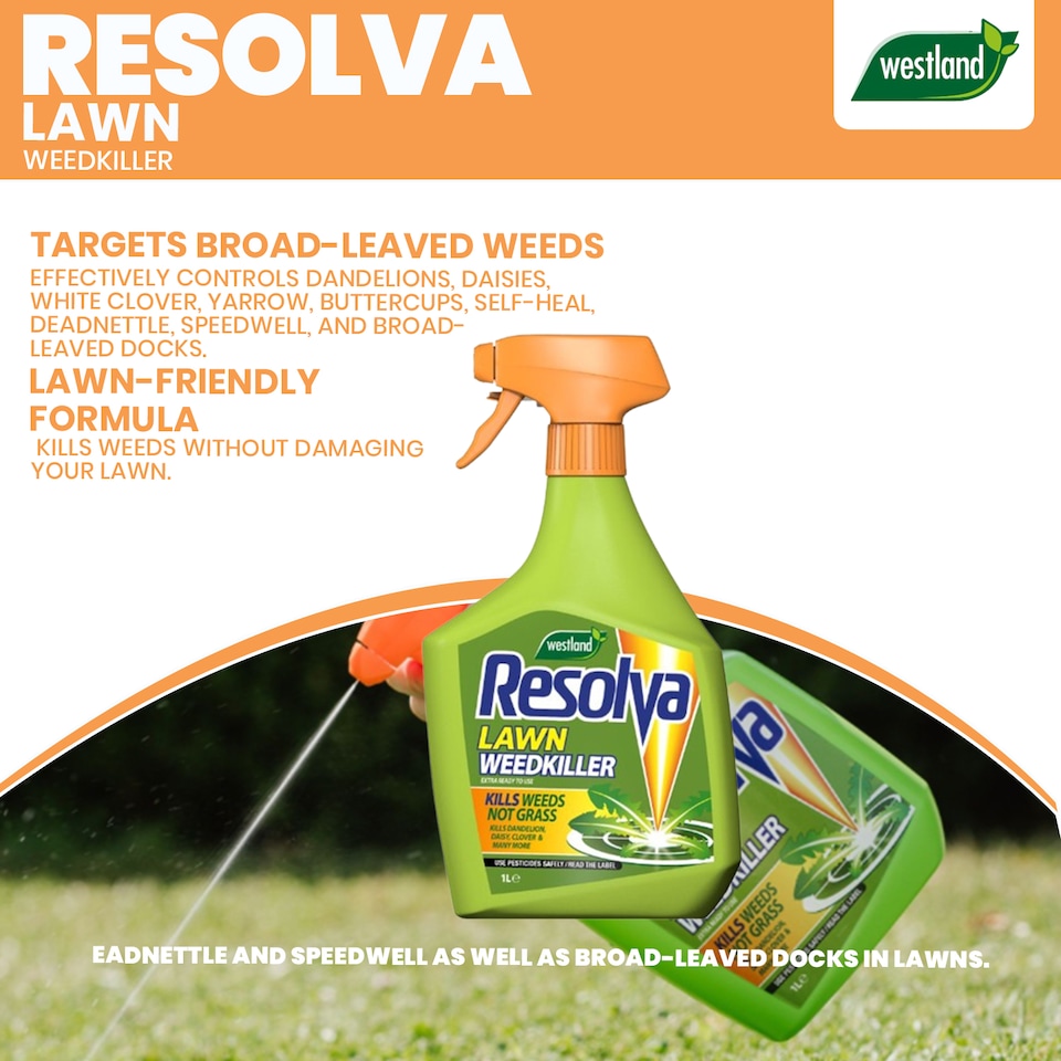 image 1 of Resolva Lawn Weedkiller Extra Ready to Use 1L Broadleaf Weed Control Glyphosate Free | Yellow