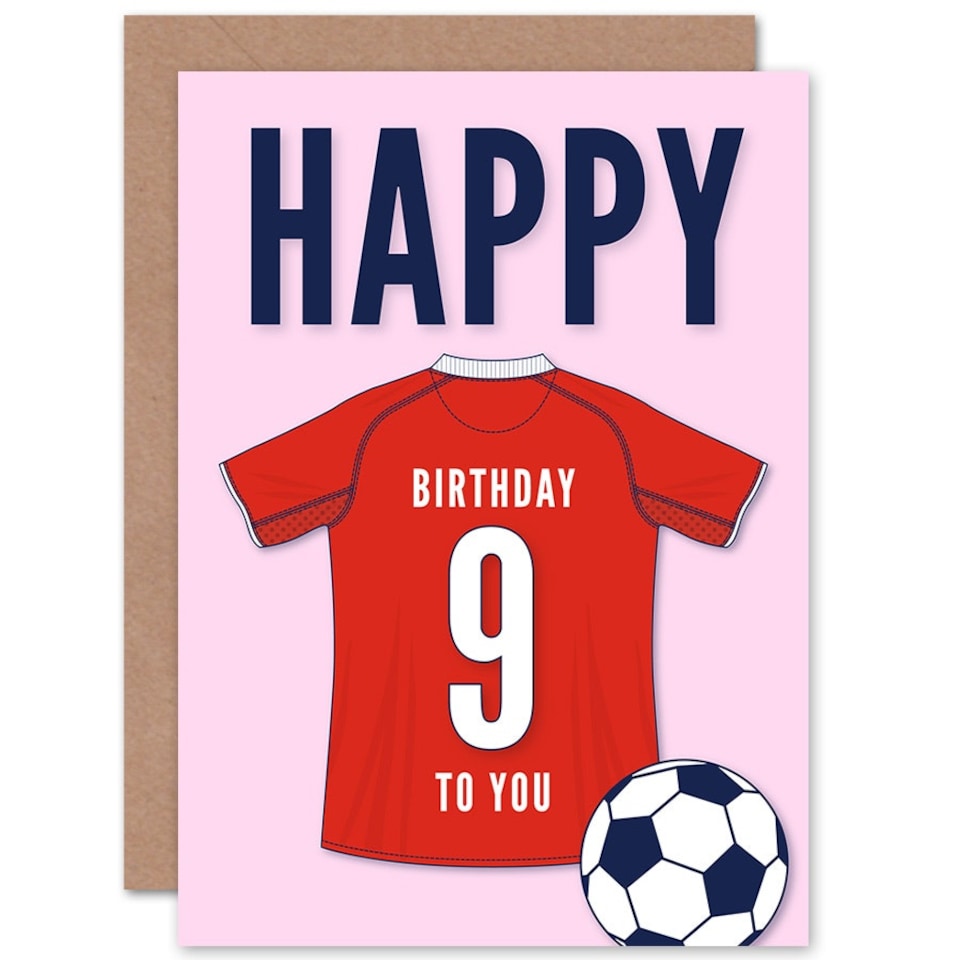 image 1 of Football Strip Kit Red Jersey Top On Age 9 Year Old Child Kids 9th Birthday Card