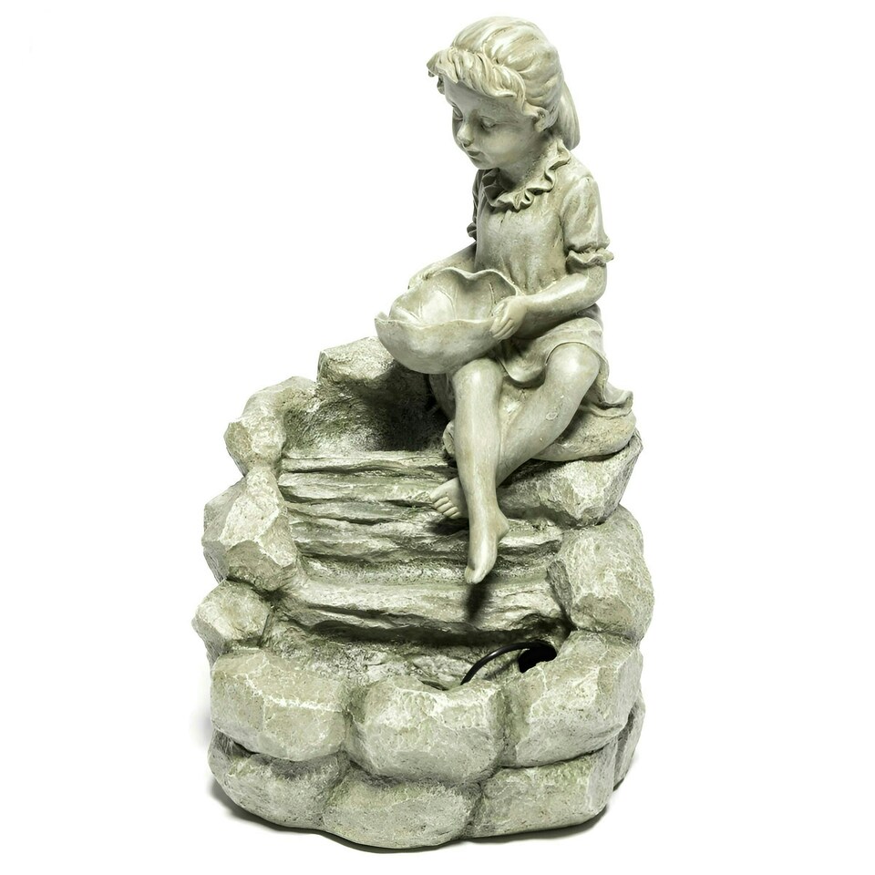 image 1 of Primrose Girl Pouring Trickling Water Feature Fountain with LED Lights 42cm