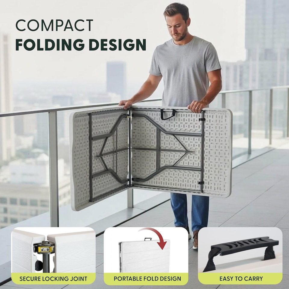 image 1 of Keplin 6ft Folding Table 180x70cm Waterproof Sturdy Metal Frame Portable