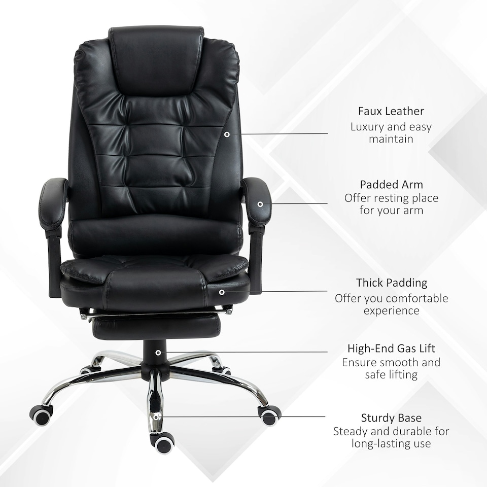 image 1 of HOMCOM Executive Office Chair PU Leather Swivel Chair with Footrest Black