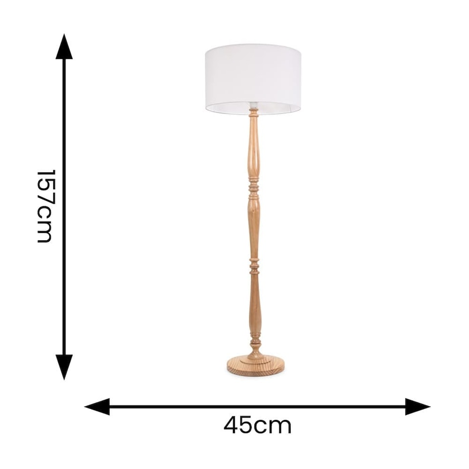 image 1 of ValueLights Victoria Light Wood Floor Lamp White Shade | Brown | White