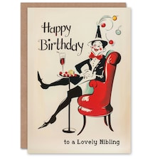 Lovely Nibling Laughing French Clown Party Non Binary Birthday Card