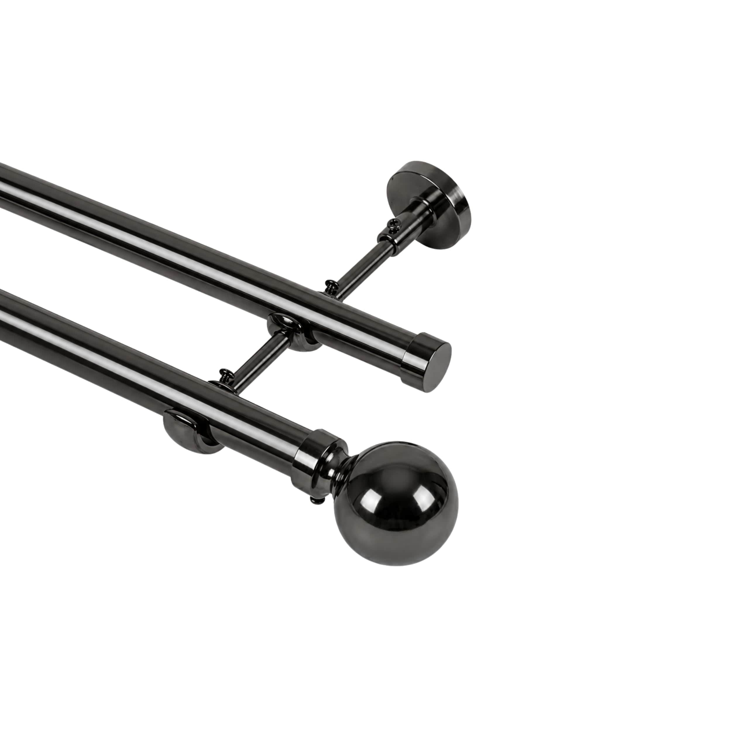 Lister Cartwright Double Eyelet Curtain Fixed Pole Set, Black Nickel Ball Finials, 19 mm and 28 mm Metal Poles 150 cm