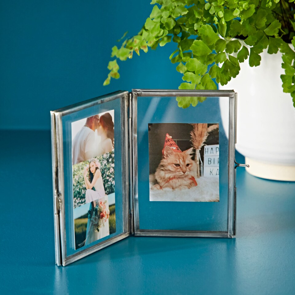 image 1 of Recycled Glass Folded Double Photo Frame