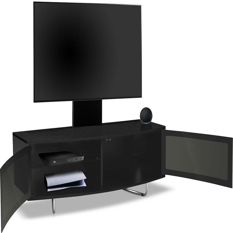 image 1 of Centurion Supports Caru Gloss Black Beam-Thru Remote Friendly Super-Contemporary "D" Shape Design 32"-65" LED/OLED/LCD TV Cabinet with Mounting Arm Black