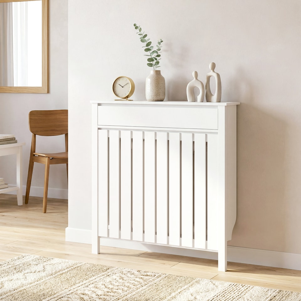 image 1 of HOMCOM Radiator Cover with Drawer and Vertical Slats White