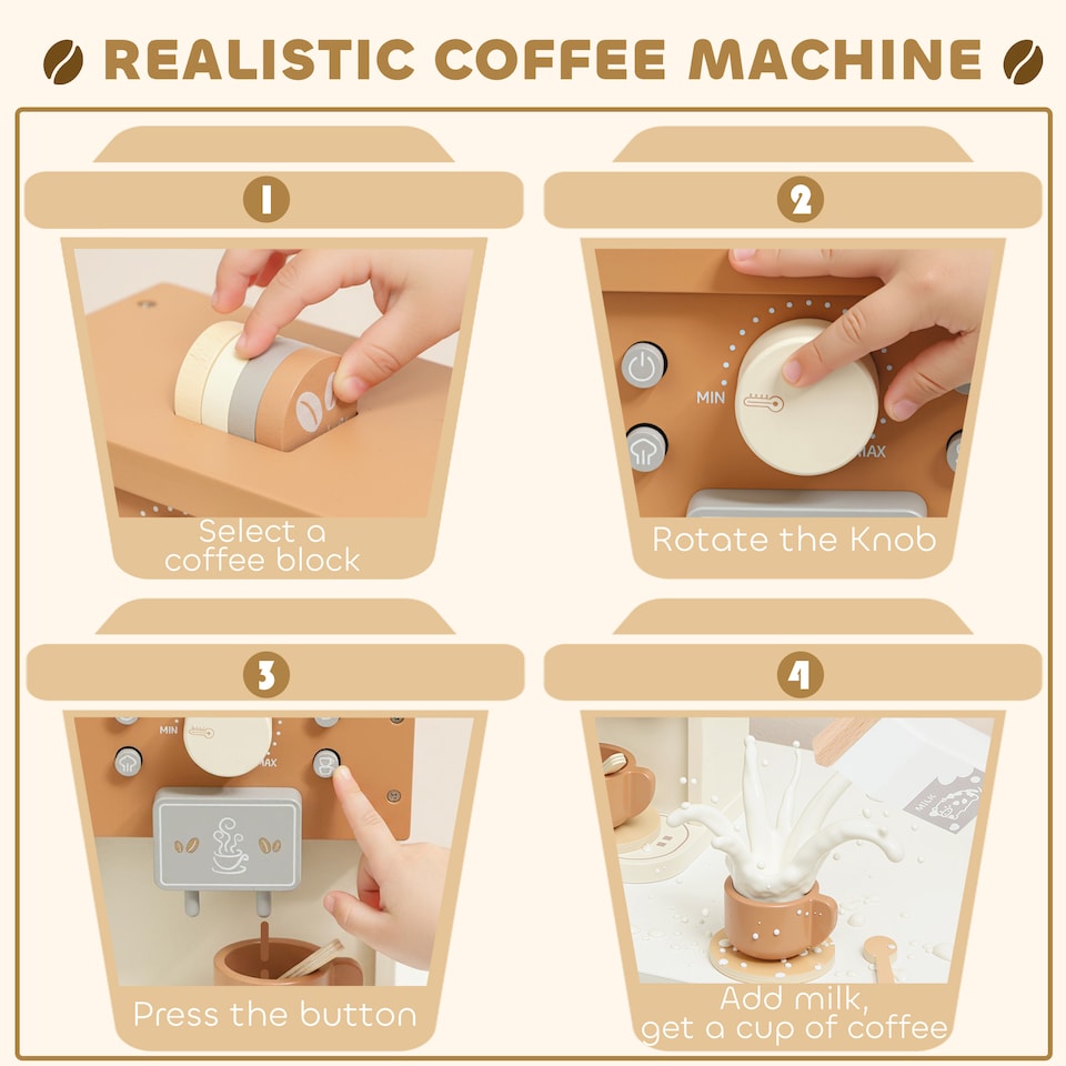image 1 of AIYAPLAY Kids Wooden Coffee Machine Toy, Pretend Play Kitchen Accessories with Toy Food, Coffee Playset Pretend Role Play Toy Gift for Boys and Girls