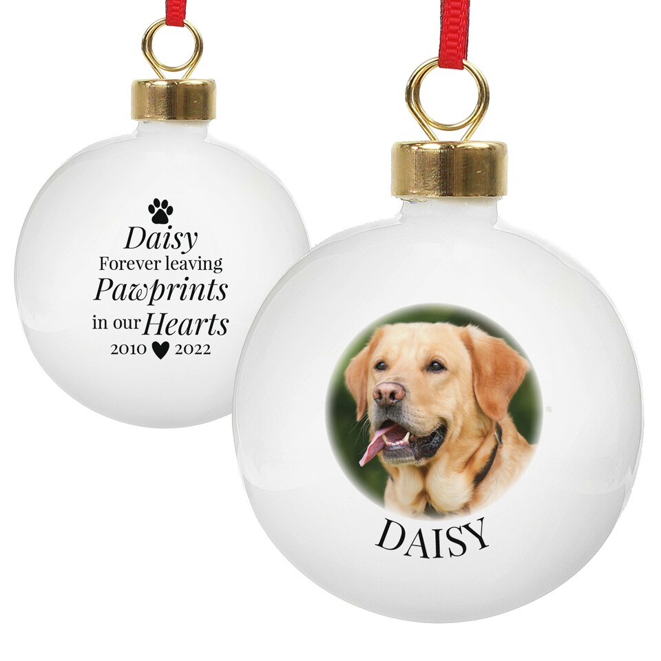 image 1 of Personalised Paw Print Memorial Photo Upload Bauble