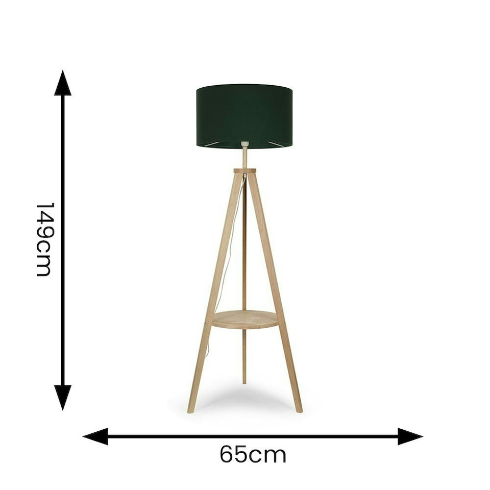 image 1 of ValueLights Morrigan Wooden Tripod Floor Lamp Forest Green Shade Green