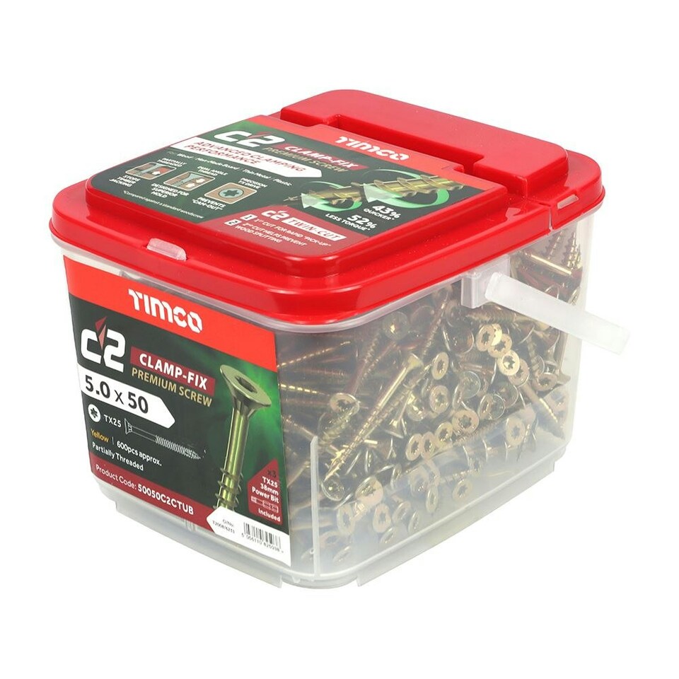 image 1 of Timco - C2 Clamp-Fix Premium Clamping Multi-Purpose Screws - TX - Double Countersunk - Yellow (Size 5.0 x 50 - 600 Pieces)