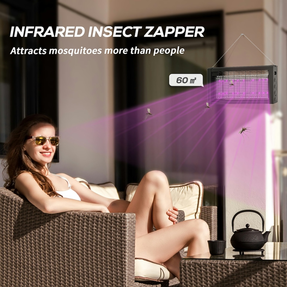 image 1 of HOMCOM Fly Killer with Infrared Light, Hanging / Freestanding, Black