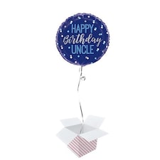 Happy Birthday Uncle Round Foil Helium Balloon - Inflated Balloon in a Box