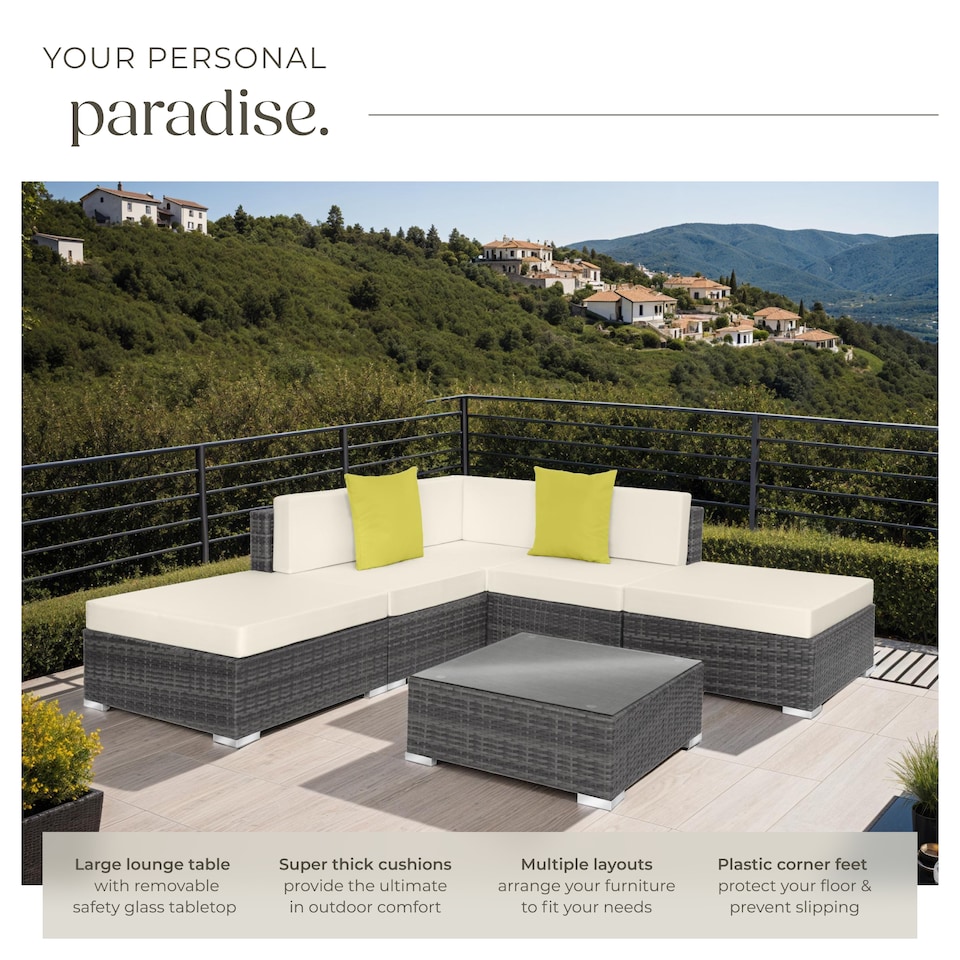 image 1 of Garden Furniture Set Paris - modular corner sofa set with coffee table, thick cushions | Grey | grey | 75 x 75 x 60 cm | 1