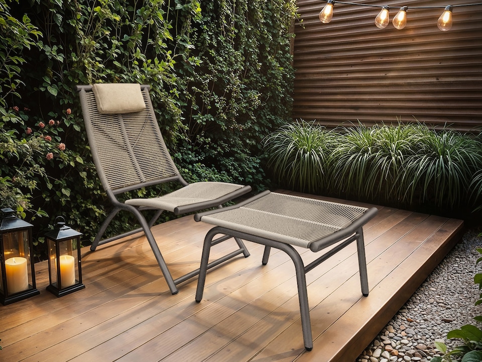 image 1 of SOLACE+CO Esen Garden Lounge Chair with Footstool Dark Brown