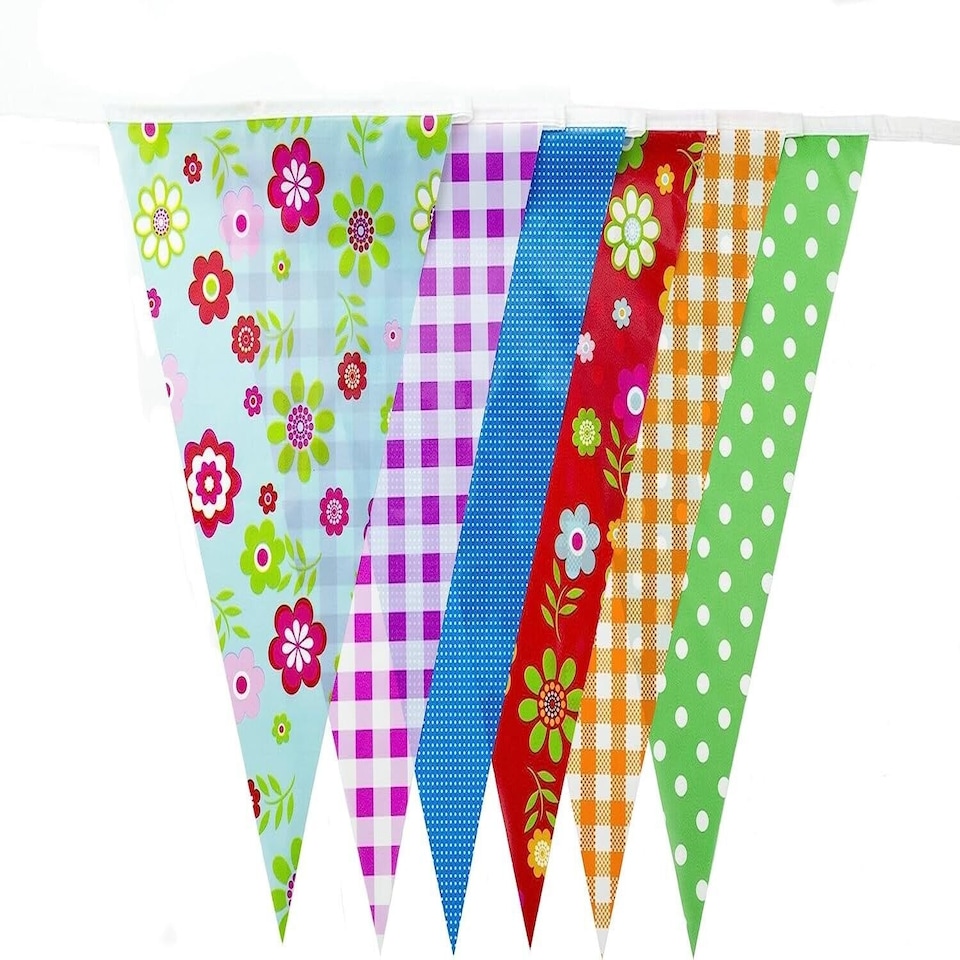 image 1 of Multi Coloured and Design Shabby Chic Vintage Print Party Bunting 10m with 20 Pennants