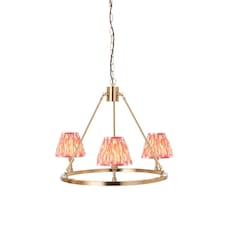 Chester Brushed Aged Brass Plate Pendant Light with Coral Pink Fabric Ikat Shade 16cm 3x B22
