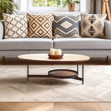 Interiors by Premier Oblong Walnut‑Effect Coffee Table, Walnut Veneer Oblong Top, Black Metal Base with Lower Display Shelf Brown